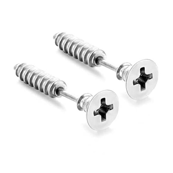 Titanium Steel Screw Stud Earrings Unisex Punk Rock Streetwear Jewelry - Picture 3 of 8